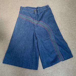 Vintage Denim Culottes with Rainbow Stitching Size Small